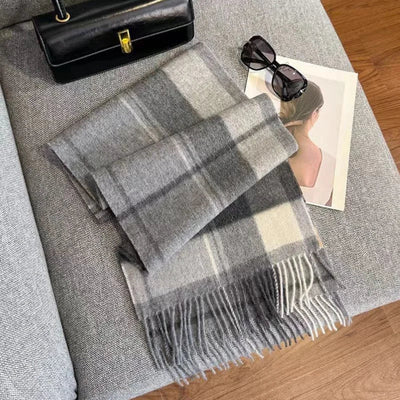 Luxury Wool Scarf for Women – Warm Checkered Winter Scarf Made from 100% Wool