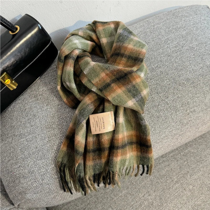 Luxury Wool Scarf for Women – Warm Checkered Winter Scarf Made from 100% Wool