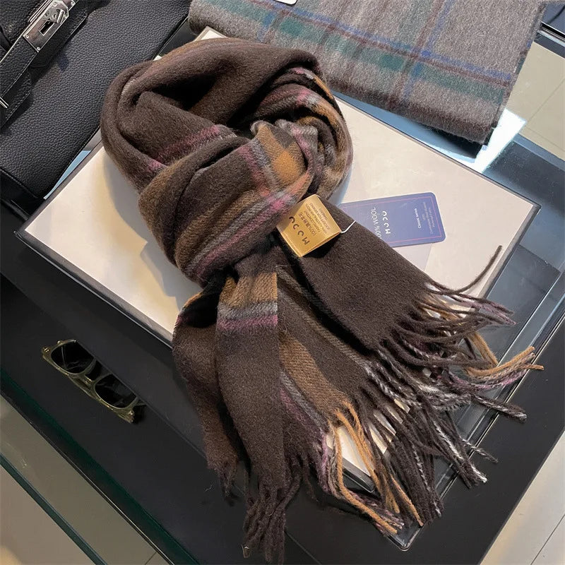Luxury Wool Scarf for Women – Warm Checkered Winter Scarf Made from 100% Wool