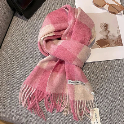 Luxury Wool Scarf for Women – Warm Checkered Winter Scarf Made from 100% Wool