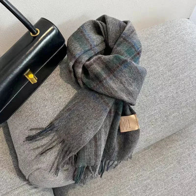Luxury Wool Scarf for Women – Warm Checkered Winter Scarf Made from 100% Wool