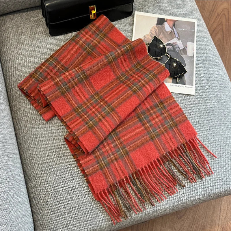 Luxury Wool Scarf for Women – Warm Checkered Winter Scarf Made from 100% Wool