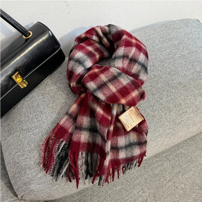 Luxury Wool Scarf for Women – Warm Checkered Winter Scarf Made from 100% Wool