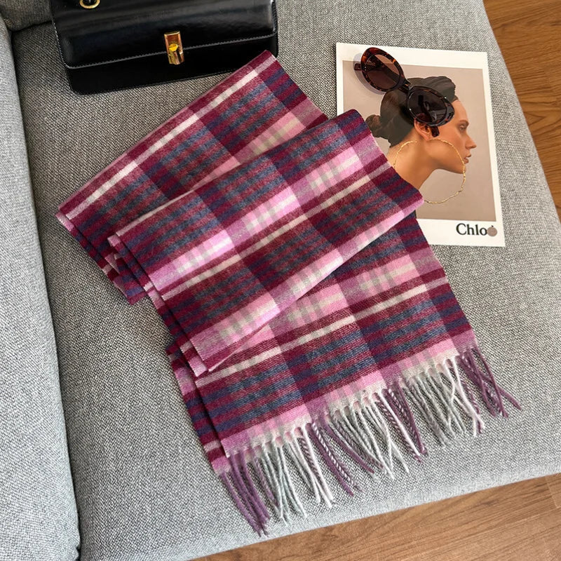 Luxury Wool Scarf for Women – Warm Checkered Winter Scarf Made from 100% Wool
