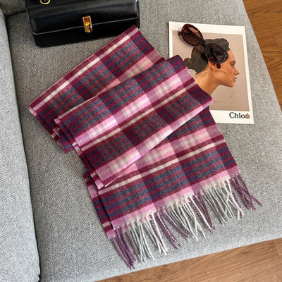 Luxury Wool Scarf for Women – Warm Checkered Winter Scarf Made from 100% Wool