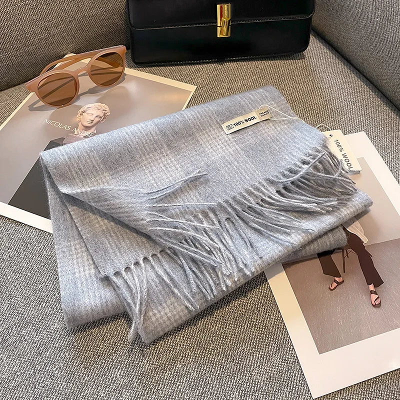 Luxury Wool Scarf for Women – Warm Checkered Winter Scarf Made from 100% Wool