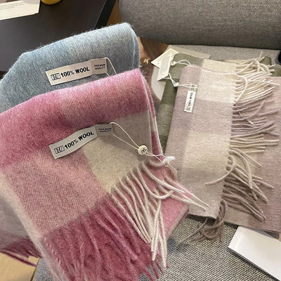 Luxury Wool Scarf for Women – Warm Checkered Winter Scarf Made from 100% Wool