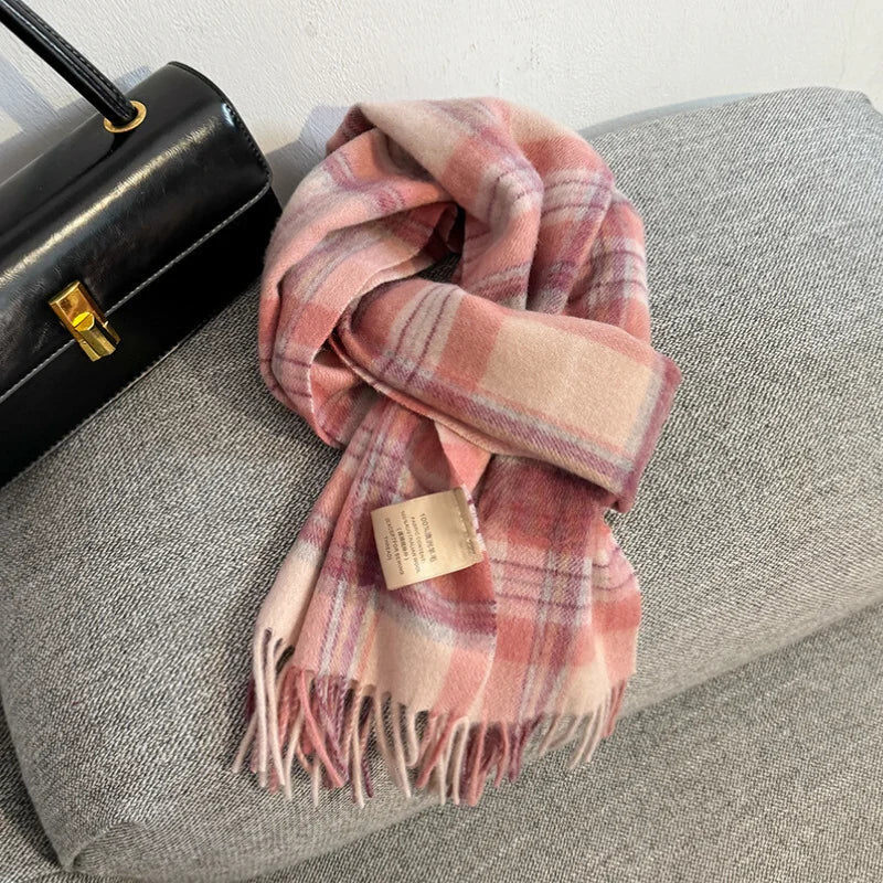 Luxury Wool Scarf for Women – Warm Checkered Winter Scarf Made from 100% Wool