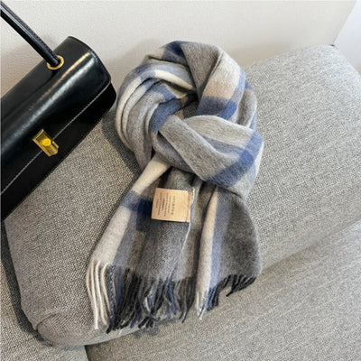 Luxury Wool Scarf for Women – Warm Checkered Winter Scarf Made from 100% Wool