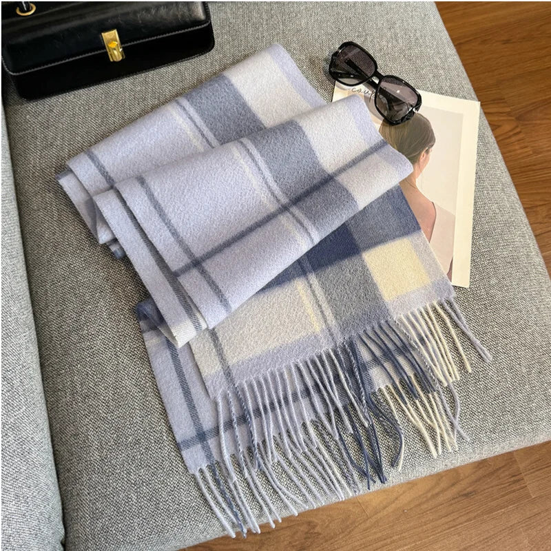 Luxury Wool Scarf for Women – Warm Checkered Winter Scarf Made from 100% Wool