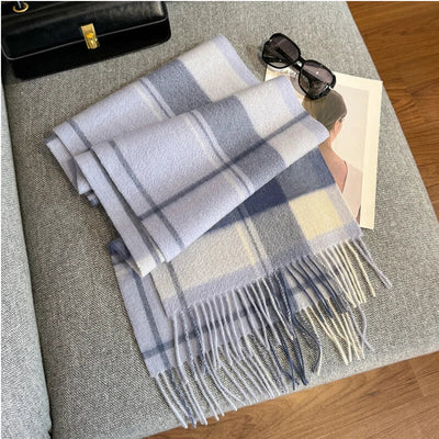 Luxury Wool Scarf for Women – Warm Checkered Winter Scarf Made from 100% Wool