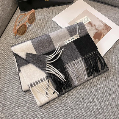 Luxury Wool Scarf for Women – Warm Checkered Winter Scarf Made from 100% Wool