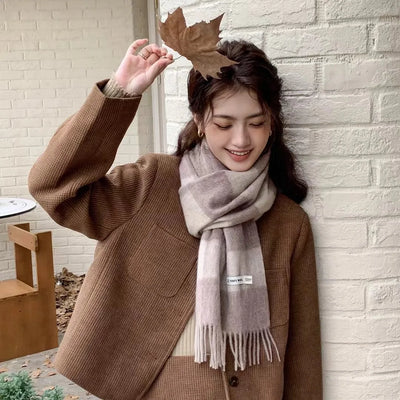 Luxury Wool Scarf for Women – Warm Checkered Winter Scarf Made from 100% Wool