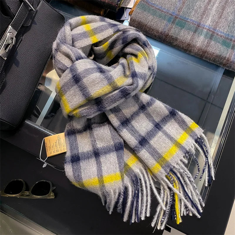 Luxury Wool Scarf for Women – Warm Checkered Winter Scarf Made from 100% Wool