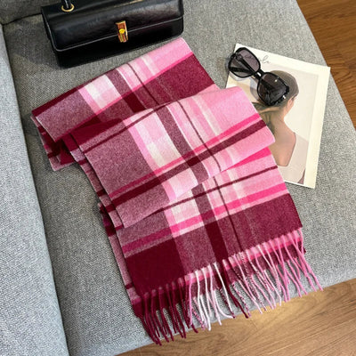 Luxury Wool Scarf for Women – Warm Checkered Winter Scarf Made from 100% Wool